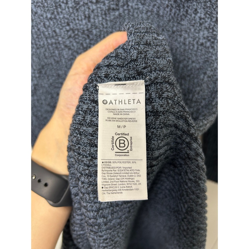Athleta Reverie Sweater Dress Women's MP Blue‎ Ribbed Long Sleeve Knit - Picture 5 of 8